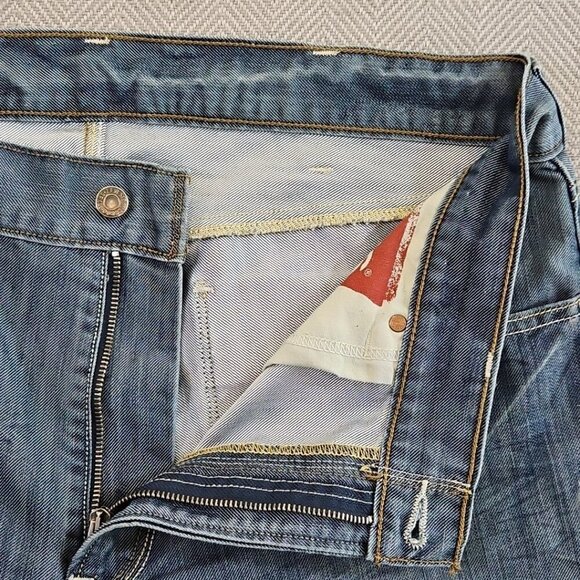 Levis 514 Jeans Men 38x30 Silver Blue Slim Straight Flap Pocket Denim Pants VTG - Picture 14 of 16